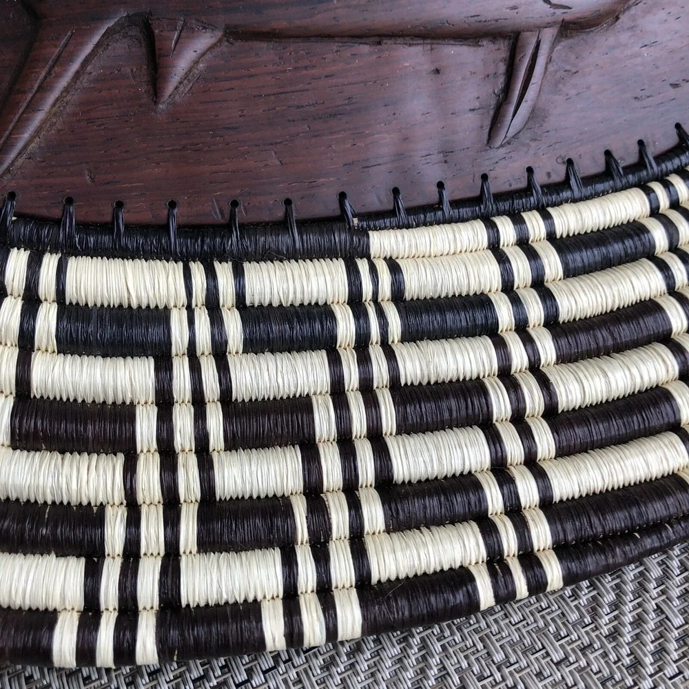 Handmade Woven Coil Tribal Oval‎ Wood Embossed Swordfish Tray Wall Basket